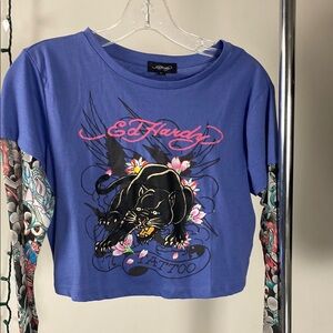 Ed Hardy Blue Long Sleeve Tattoo Tee
